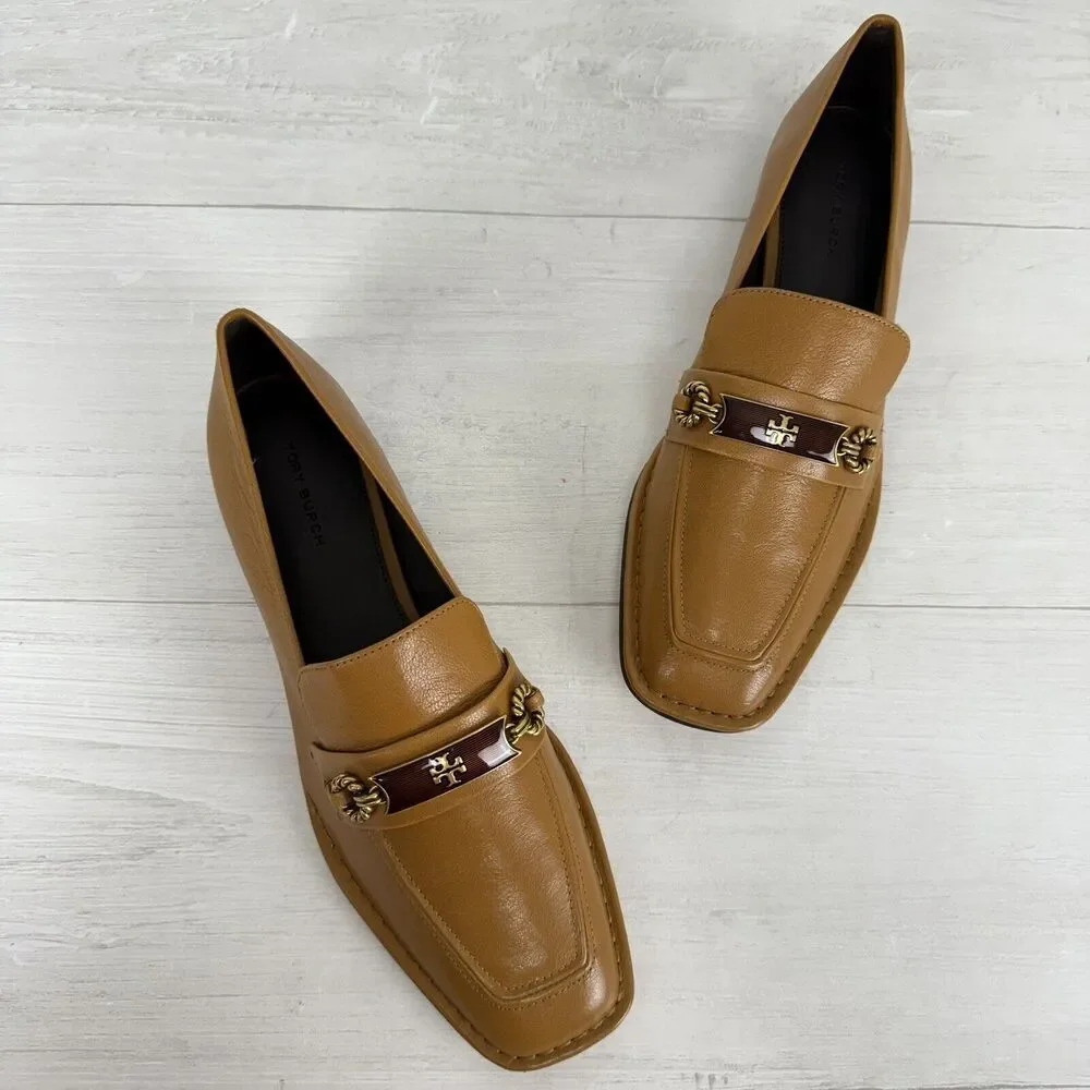 Tory Burch Size‎ 9 Perrine Loafer Shoes Square Toe Block Heel Caramel Corn NEW